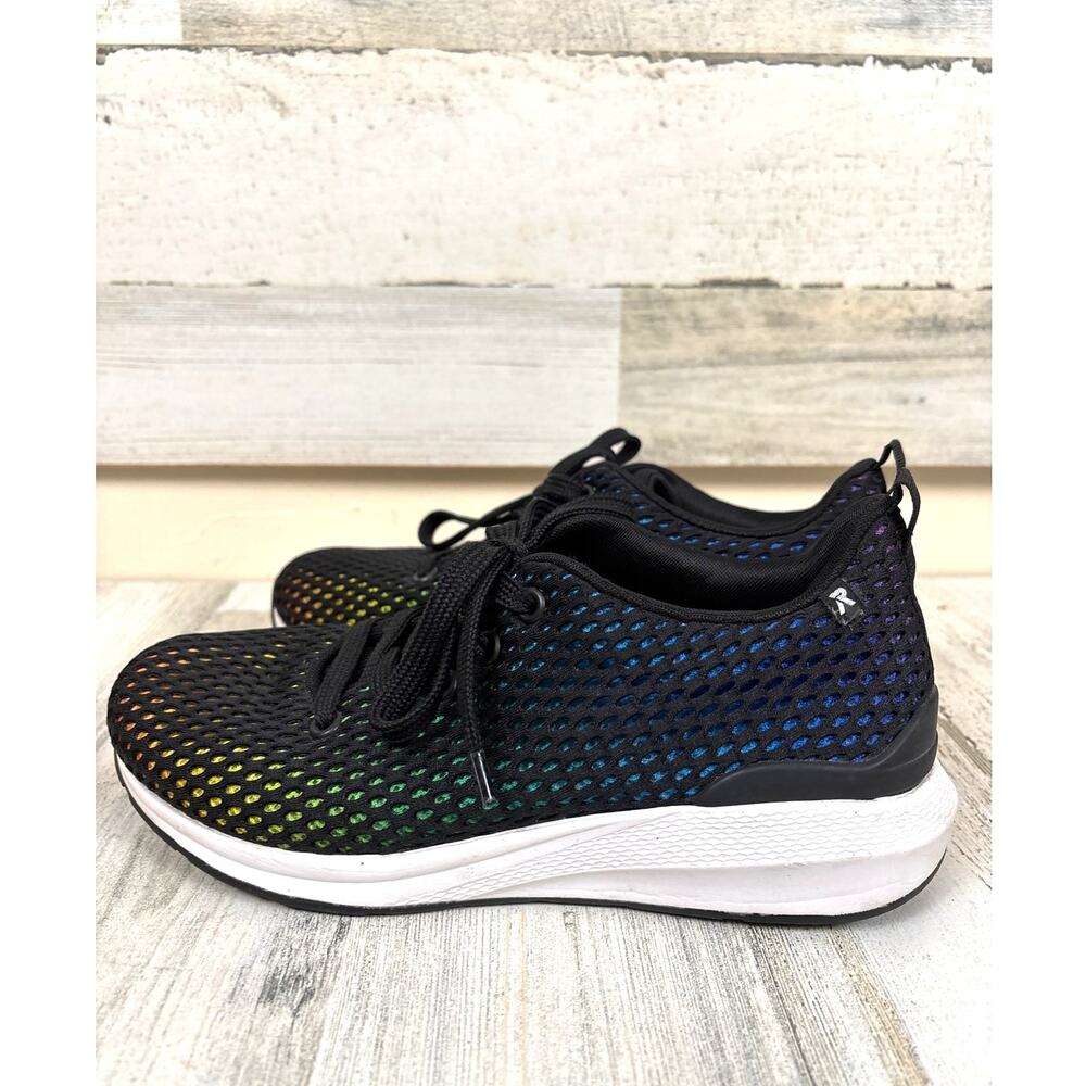 Rieker Revolution Athina Womens 5.5 Black Rainbow Sneakers Comfort Travel Chic